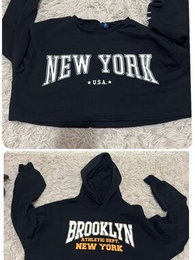 H&M Black 'New York' & 'Brooklyn' Graphic Hooded Sweatshirt